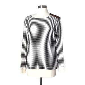 LRL Ralph Lauren Striped Marine Sweater with Leather Patches XL